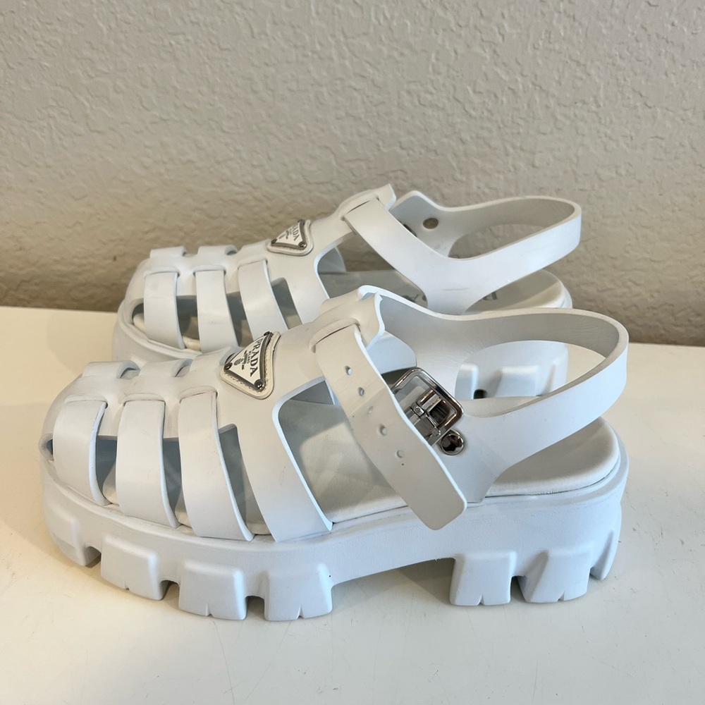 Prada Women White Leather Sandals - Picture 2 of 6